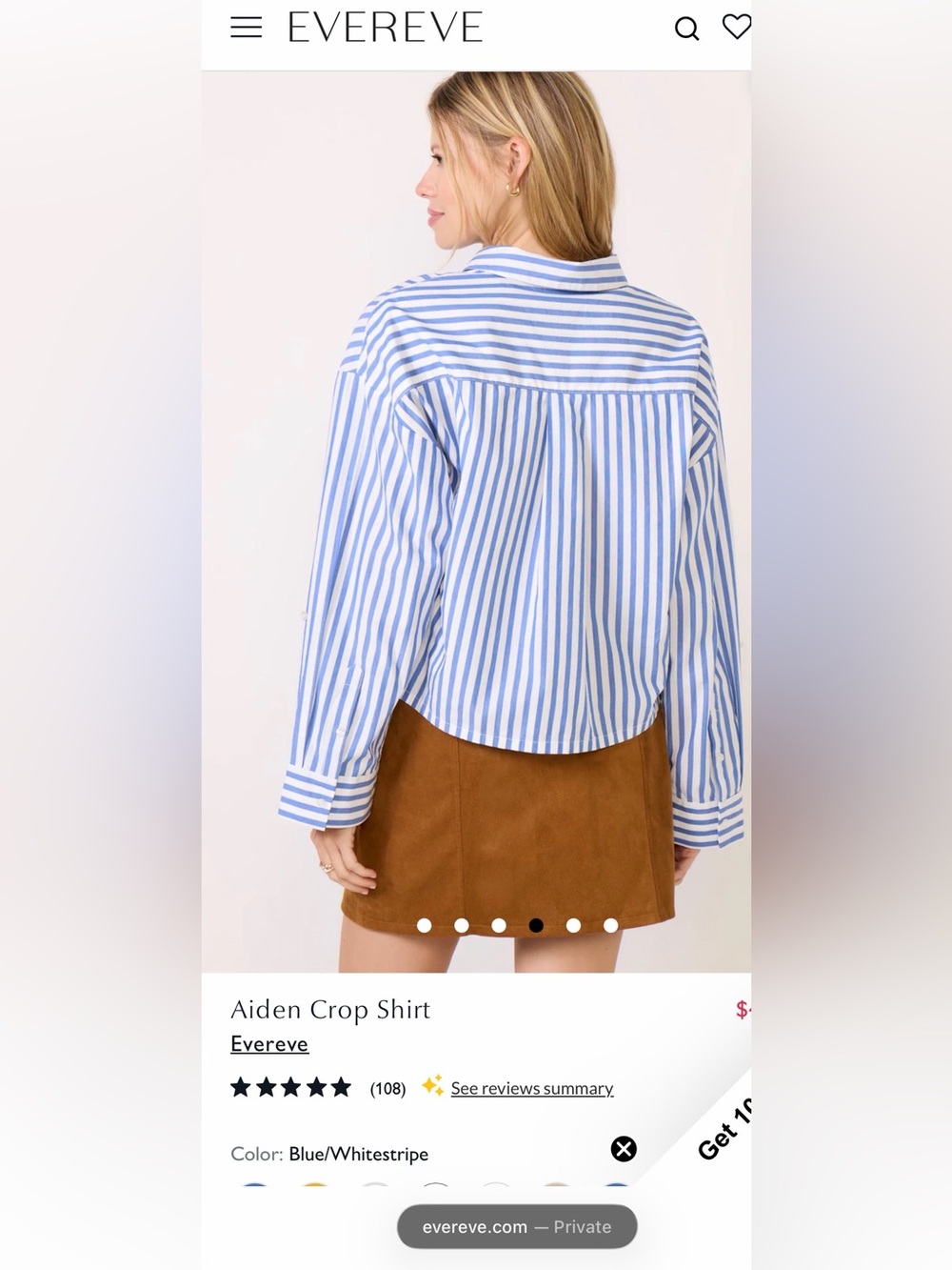 Evereve Striped Crop Shirt in Blue & White - Picture 6 of 6